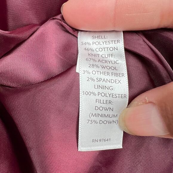 J Jill Down Fill Puffer Coat Jacket Burgundy Red Removable Hood Women's Large - Picture 7 of 11